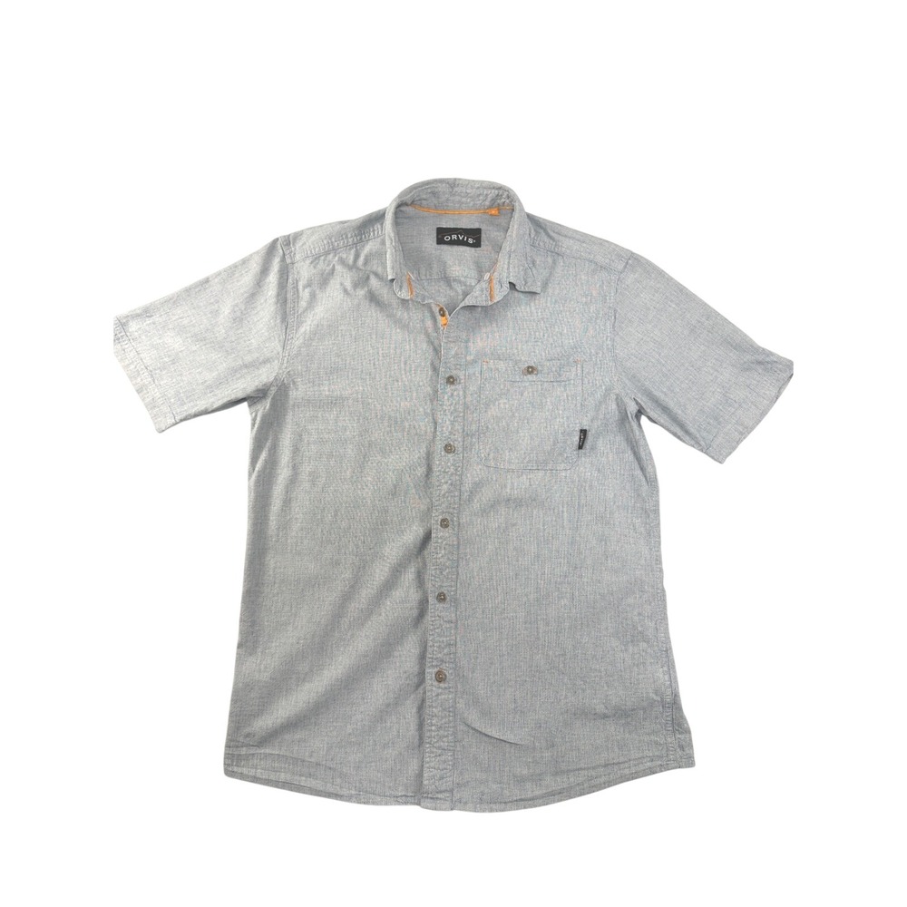 Orvis Mens Short Sleeve Button‎ Down Shirt Light Blue Size M 2GBG 405065